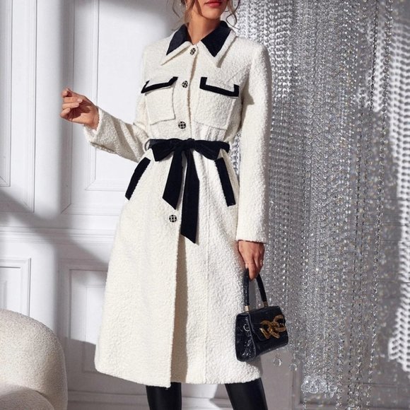 MODA ME COUTURE Jackets & Blazers - Chic Colorblock Flap Pocket Belted Overcoat